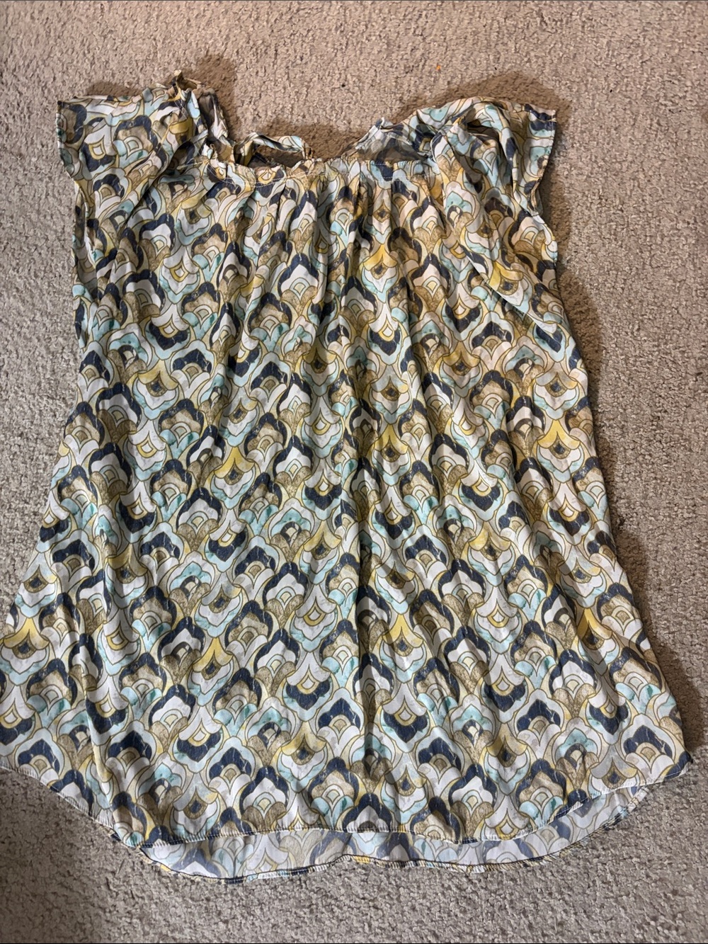 Scoop-Neck Maternity Top Printed Women's Top in Blue, Gold, and Cream